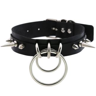 Vegan Leather Choker Rings & Spike Design