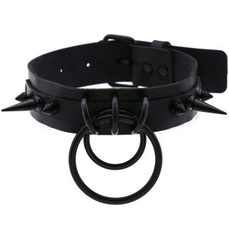 Vegan Leather Choker Black Rings & Spike Design