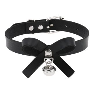 Vegan Leather Choker Bow Knot Bell Design 