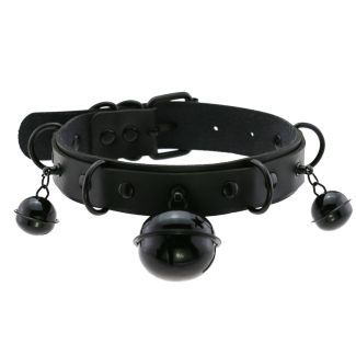 Vegan Leather Choker With Rings & Bells 