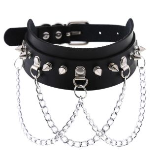 Vegan Leather Choker Spiked & Chain Design 
