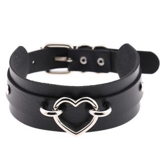 Vegan Leather Choker Bound Heart Design 