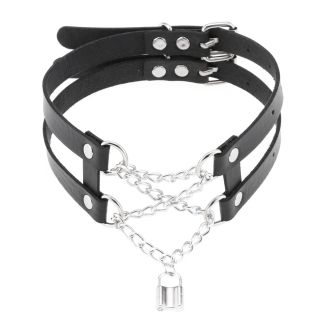 Vegan Leather Choker Chain Lock Design 
