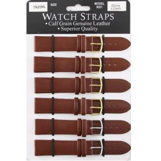 Calf Grain Brown Long Watch Straps - Asst. Buckles - 20mm