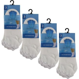 Wholesale Girl's White Lace Trainer Socks - Fresh Feel (UK - 12.5-3.5) 