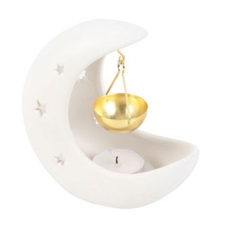 Wholesale White Crescent Moon Hanging Oil Burner With Gold 