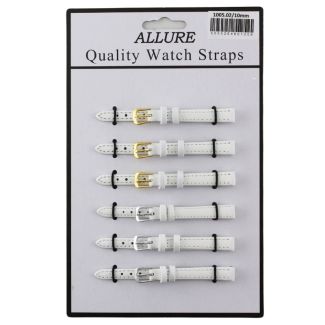 Wholesale Allure Plain Leather Watch Straps - White - 10mm
