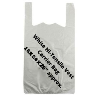 White Hi-Tensile Vest Mega Jumbo Carrier Bag - 16x24x29"