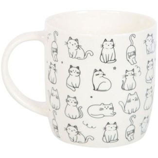 White Mug with Happy Cat Print Design