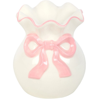 White Oil Burner with Pink Bow Detail – 13 cm