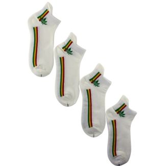 Wholesale Rasta Stripes and Leaf Print Trainer Socks - White