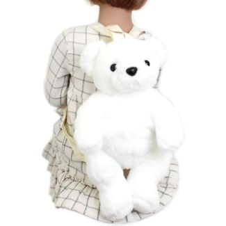 Teddy Bear Back Pack With Top Loop And Adjustable Straps - White