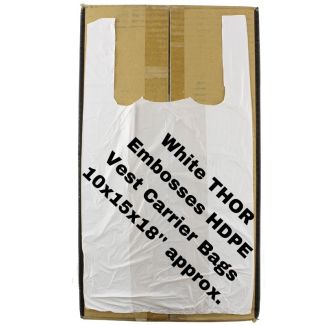 White THOR Embossed HDPE Vest Carrier Bags 10 x 15 x 18"