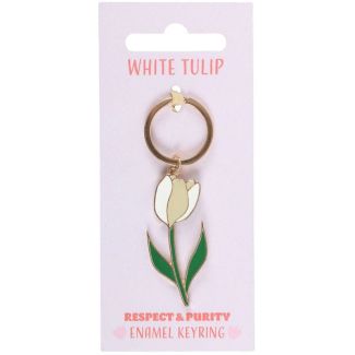 White Tulip Enamel Keyring Floral Spring Design (8cm)
