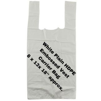 White Plain HDPE Embossed Vest Carrier Bags 8x13x18"