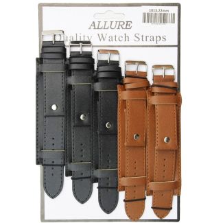 Allure Military Style Leather Watch Straps - Asst. Colours - 22mm