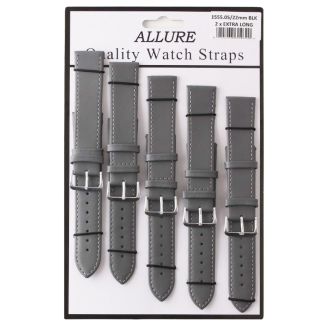 Wholesale Allure Plain Leather Watch Straps Grey - 22mm
