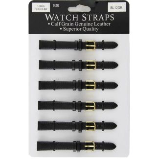 Calf Grain Leather Regular Black Watch Straps - 12mm BL12GR