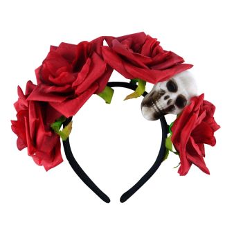 Wholesale Black Headband with Skull & Flowers