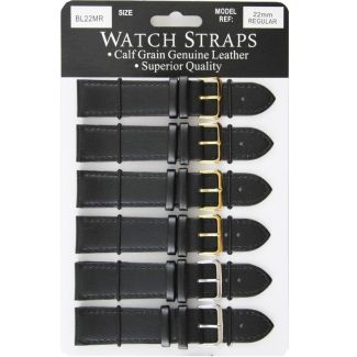Calf Grain Leather Black Regular Watch Straps - 22mm BL22MR