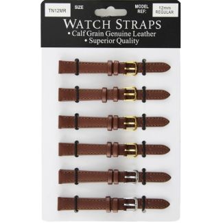 Calf Grain Brown Leather Regular Watch Straps - Asst. Buckles - 12mm