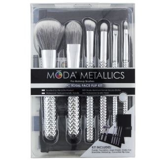 Chique Royal Moda Metallics 7pc Total Face Flip Brushes Kit - Silver 