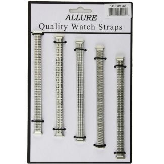 Allure Silver Metal Expander Watch Straps - Asst. Designs - 10mm