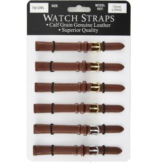 Calf Grain Brown Long Watch Straps - Asst. Buckles - 12mm