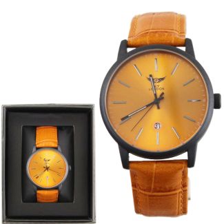 Wholesale Men's NY London Leather Strap Watch Gun & Orange
