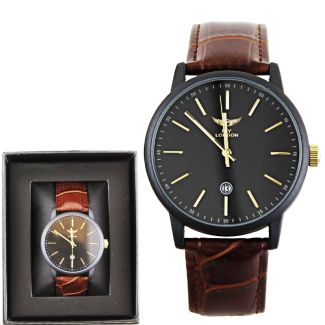 Wholesale Men's NY London Leather Strap Watch Gun/Brown 