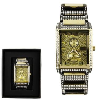 Wholesale Men's NY London Rectangular Metal Bracelet Watch - Gold/Gun 