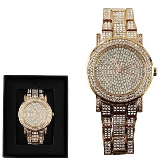 Wholesale Men's NY London Round Bling Crystals Dial Metal Strap Watch -Rose 