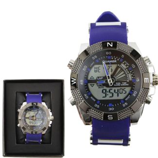 Men's NY London Round Quamer Digital Watch With Silicone Strap - Blue