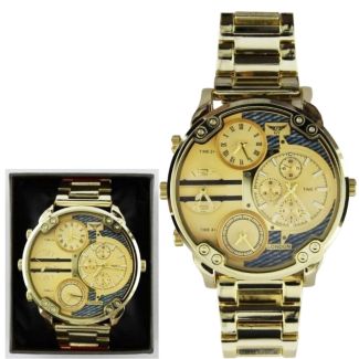 Wholesale Men's NY London Round Metal Bracelet Watch - Gold
