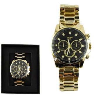 Wholesale Men's NY London Round Metal Bracelet Watch - Gold/Black 