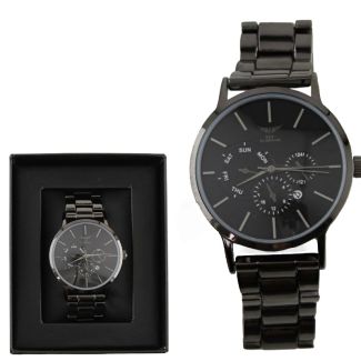 Wholesale Men's NY London Round Metal Bracelet Watch - Gun/Black 