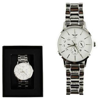 Wholesale Men's NY London Round Metal Bracelet Watch - PNP/White 