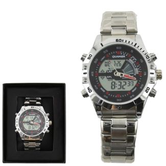 Wholesale Men's NY London Round Multi Functional Watch With Metal Bracelet - Silver/Black/Red
