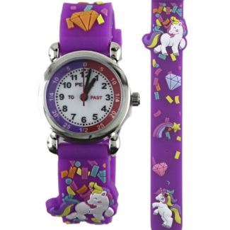 Wholesale Pelex Girls Cartoon Silicone Strap Watch - Purple Unicorn 