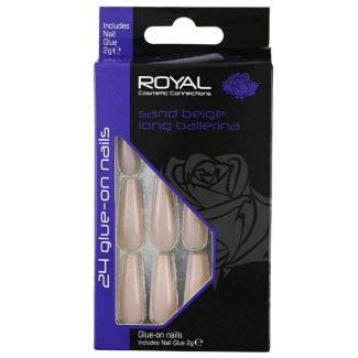 Wholesale Royal Cosmetics 24 Glue-On Nails - Sand Beige Long Ballerina 