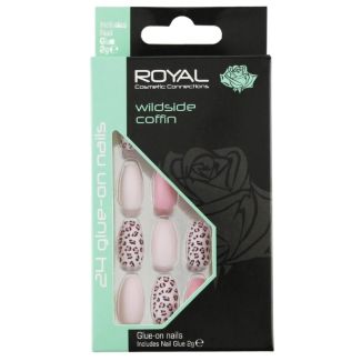 Wholesale Royal Cosmetics 24 Glue-On Nails- Wildside Coffin 