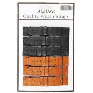 Allure Premium Leather Croc Stitched Watch Straps - Tan/Black - 24mm