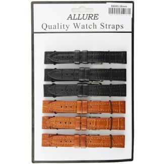 Allure Premium Leather Croc Stitched Watch Straps - Tan/Black - 18mm
