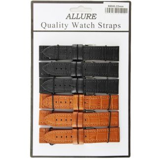 Allure Premium Leather Croc Stitched Watch Straps - Tan/Black - 22mm