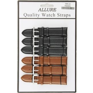 Allure Premium Padded Leather Watch Straps - Asst 22mm