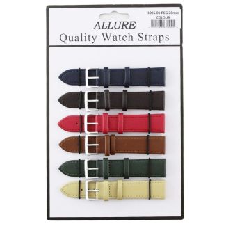 Wholesale Allure Leather Watch Straps - Dark Asst. Colours - 20mm