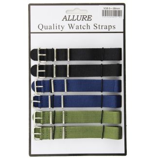Wholesale Allure Nato Replacement Nylon Watch Straps - Asst. Colours - 18mm