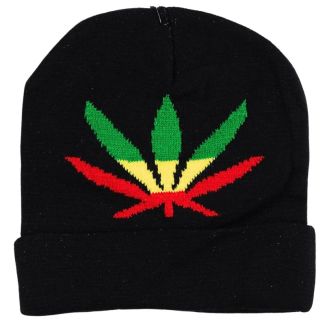 Wholesale Adults Unisex Black Fly Leaf Hat - Rasta