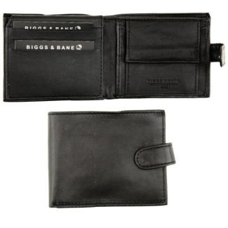 Wholesale Biggs & Bane Men's RFID Leather Wallet With Stud Closure Button - Black
