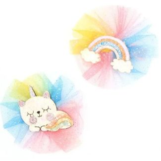 Cat And Rainbow Glitter Motif Clip 5cm